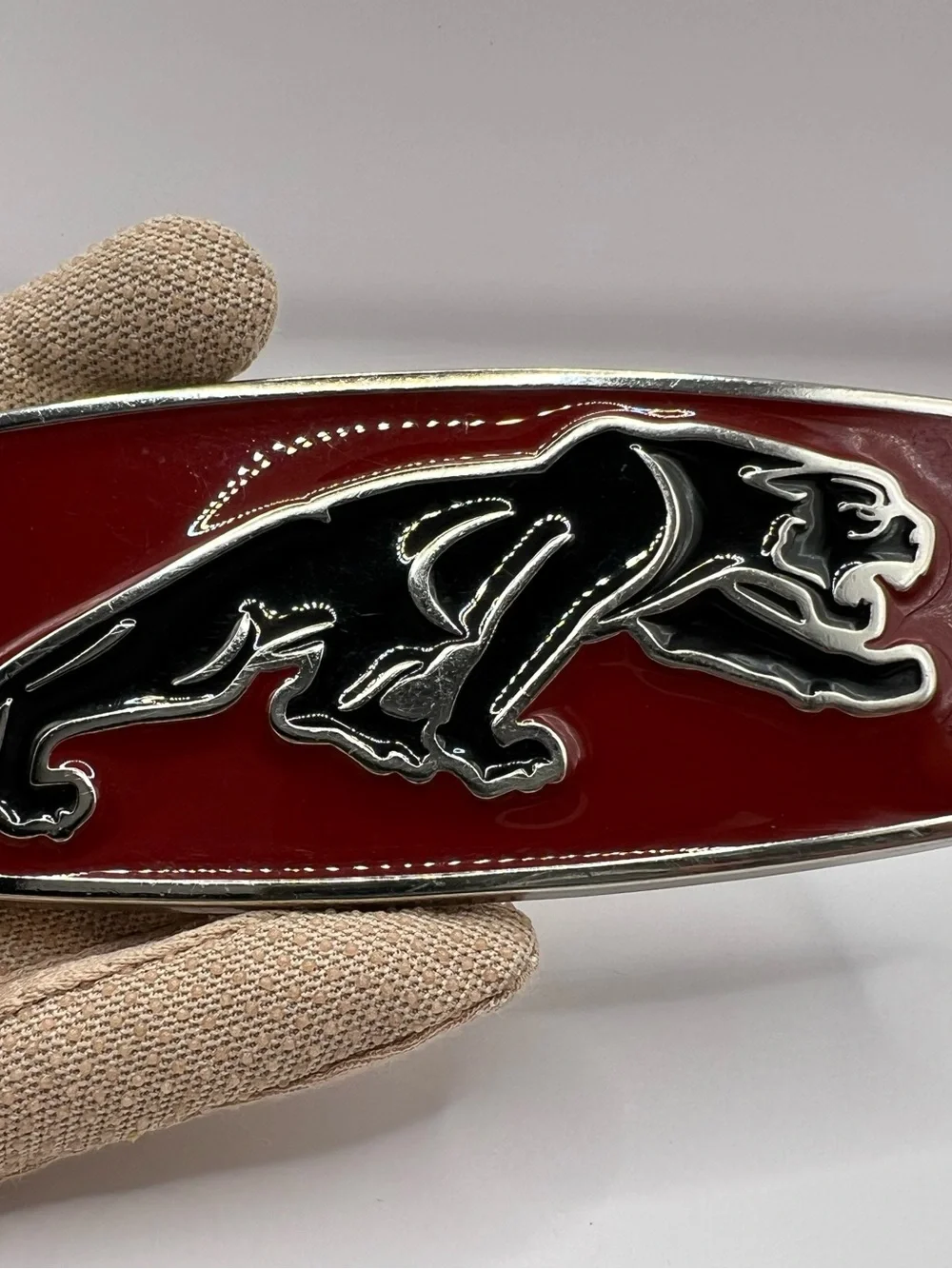 Vintage Mercury Cougar Emblem Belt Buckle Red Enamel Walking Cat